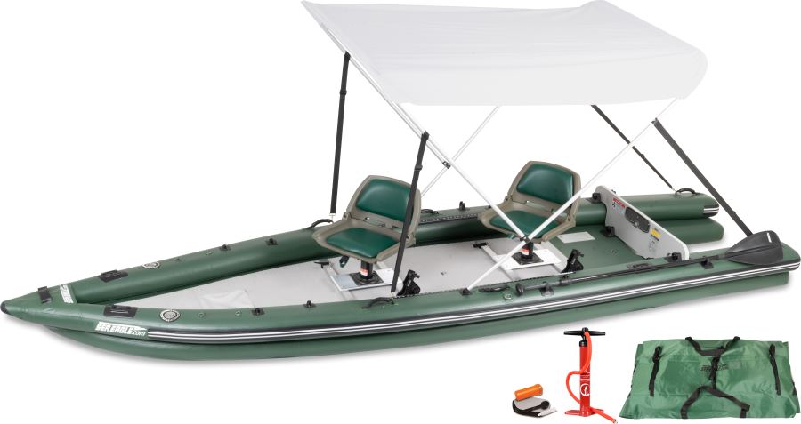 FSK16 FishSkiff™ Inflatable Fishing Boat 2 Person Swivel Seat Canopy Package